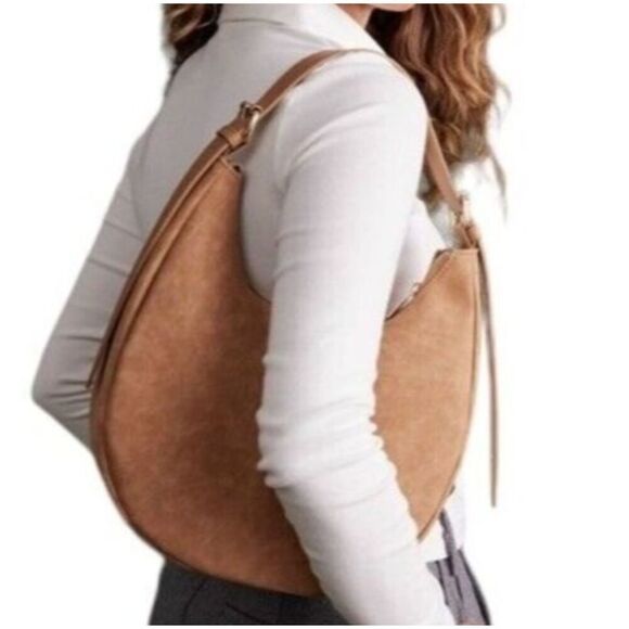 Anthropologie Handbags - NWOT 4th and Reckless Una Faux Suede Crescent Bag in Brown Purse Handbag